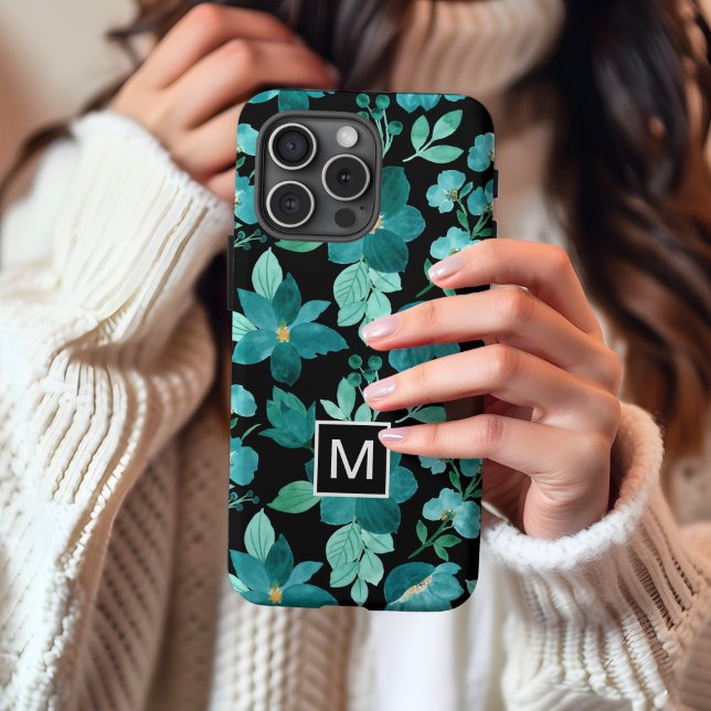 Monogram blue flower pattern iPhone case (Creator Uploaded)