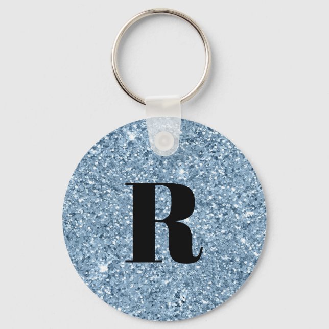 Monogram Blue Glitter  Key Ring (Front)