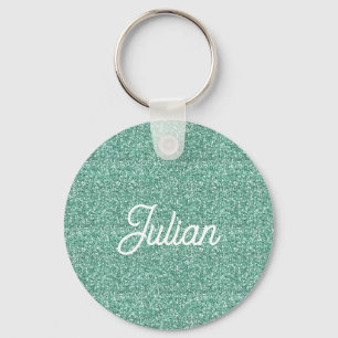 Monogram blue glitter sparkle key ring
