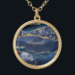 Monogram Blue Gold Glitter Agate Bridesmaid Gift Gold Plated Necklace<br><div class="desc">Personalise this silver plate or gold plate necklace with her name or initials. A trendy and stylish gift for the women in your life.</div>