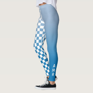 Monogram Blue Gradient White Chequered Pattern Leggings