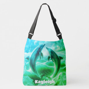 Monogram Blue & Green Dolphins Ocean Crossbody Bag