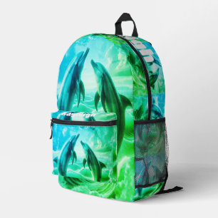 Monogram Blue & Green Dolphins Ocean Printed Backpack