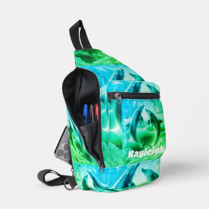 Monogram Blue & Green Dolphins Ocean   Sling Bag