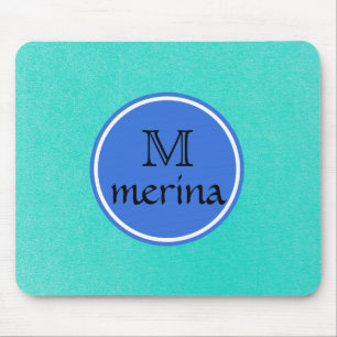 Monogram Blue Green Gold Circle Mouse Pad