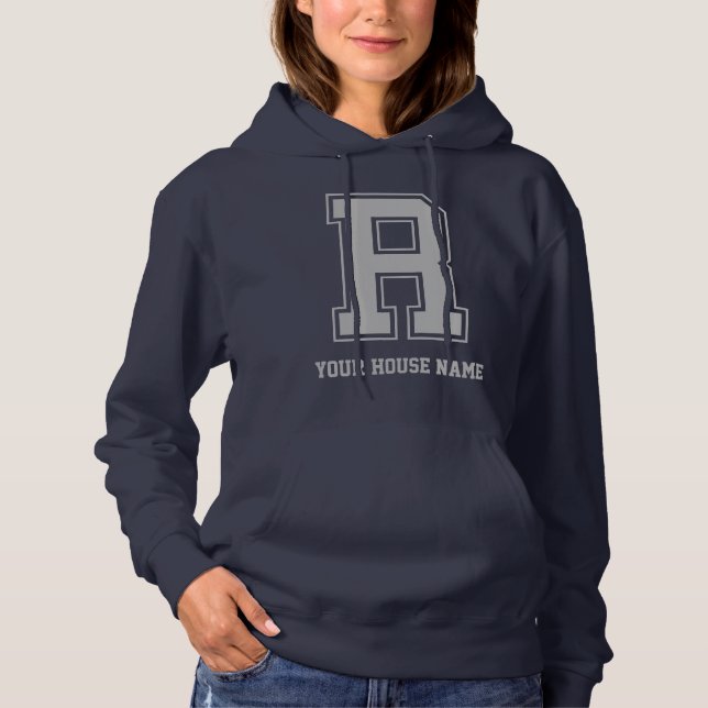 Monogram Blue Grey College House Initial R Hoodie (Front)