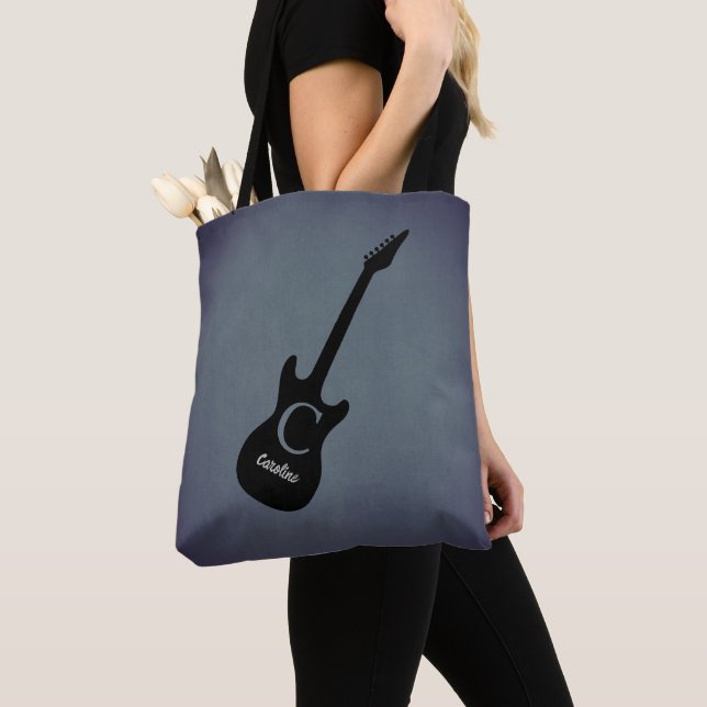 Monogram Blue Grey Electric Guitar Tote Bag (Close Up)