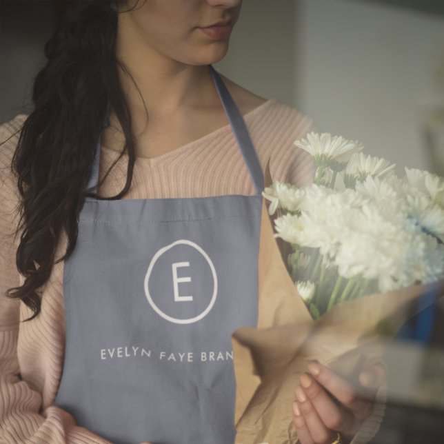 Monogram Blue Grey Minimalist Simple Initial Name Apron (Creator Uploaded)