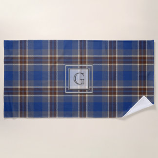 Monogram Blue Grey Tartan Gifts For Men Customised Beach Towel