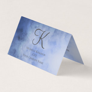 Monogram Blue Grey Watercolor Folded Tent Business Card