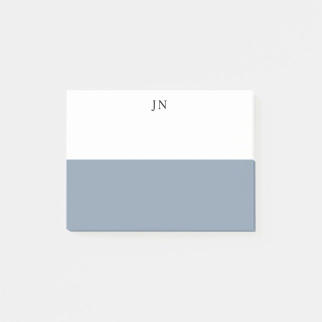 Monogram Blue Grey White Colour Block Post-it Notes (Front)