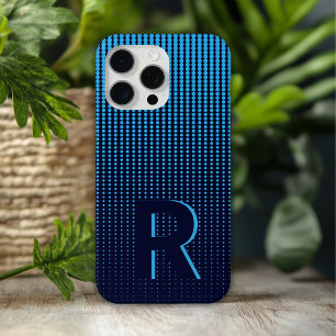 Monogram Blue Halftone Modern Initial Personalised iPhone 15 Pro Max Case