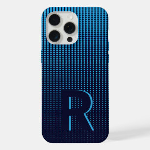 Monogram Blue Halftone Modern Initial Personalised iPhone 15 Pro Max Case