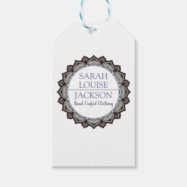 Monogram Blue Handmade Clothing Designer Tag (Front)