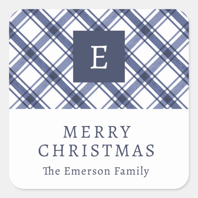 Monogram Blue Holiday Sticker (Front)