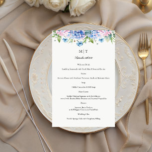 Monogram Blue Hydrangea Border Wedding Paper Menu