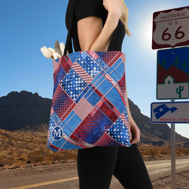 Monogram Blue Jeans Patchwork Pattern Tote Bag (Creator Uploaded)