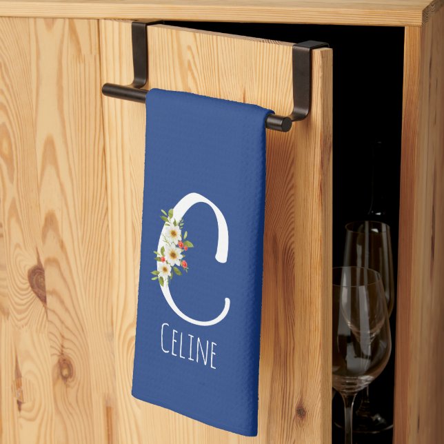 Monogram blue Kitchen Towel Housewarmng gift (Thirds Fold)