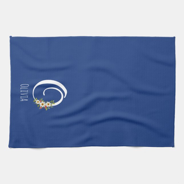Monogram blue Kitchen Towel Housewarmng gift (Horizontal)