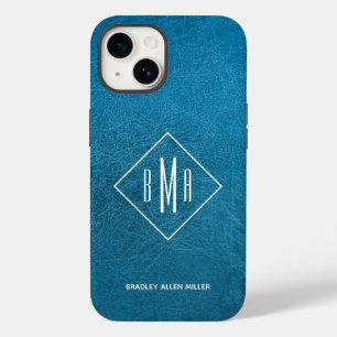 Monogram Blue Leather Case-Mate iPhone 14 Case