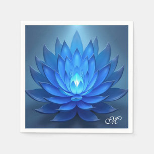 Monogram Blue Lotus Flower Spiritual Art Napkin