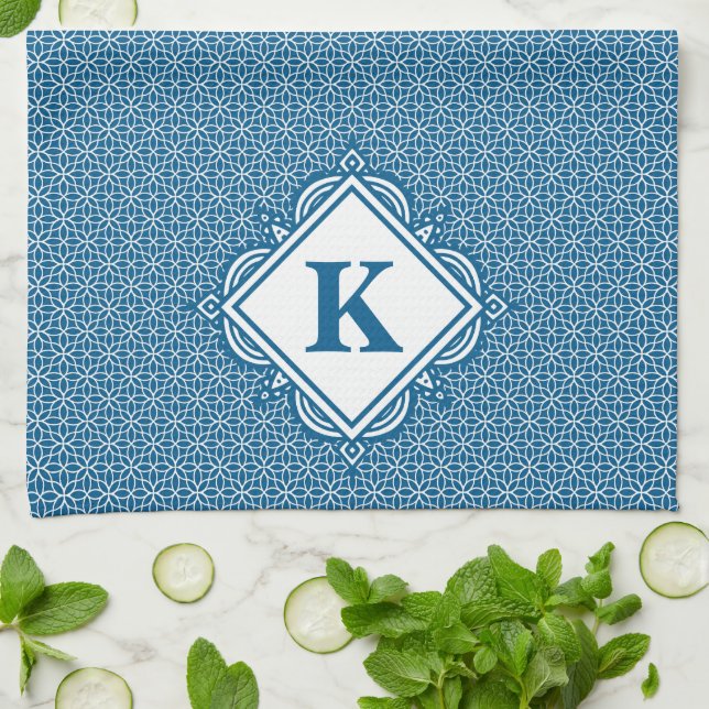 Monogram Blue Mandala Tea Towel (Folded)