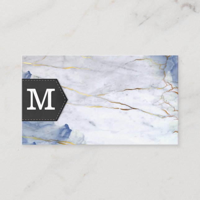 Monogram |  Blue Marble Background Business Card (Front)