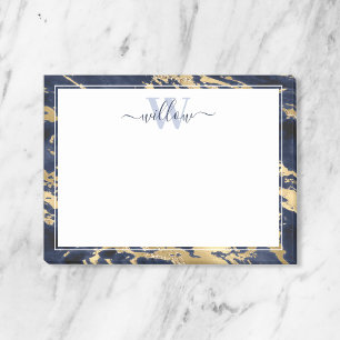Monogram Blue Marble Gold Foil Graphic Post-it Notes