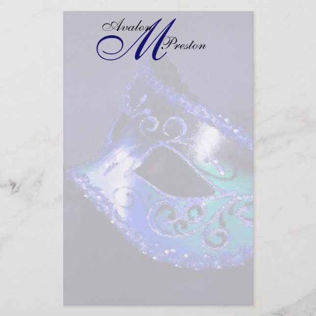 Monogram Blue Masquerade Wedding Stationery (Front)