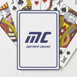 Monogram Blue Minimalist Name Modern Text Men's Playing Cards