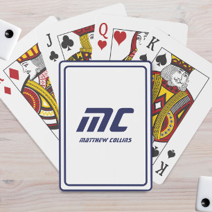 Monogram Blue Minimalist Name Modern Text Men's Playing Cards