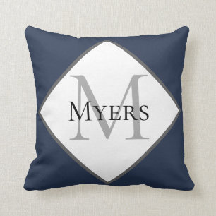 Monogram Blue Nautical Throw Pillow