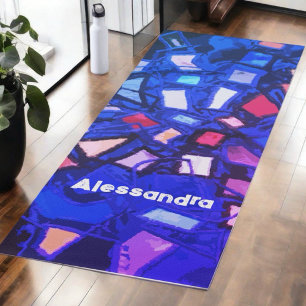 Monogram blue navy abstract colourful bright bold yoga mat