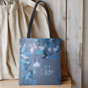 Monogram blue navy cyan purple calligraphy trendy tote bag