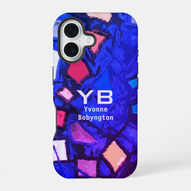 Monogram blue navy indigo abstract colourful brigh iPhone 16 case (Back)