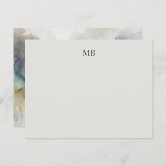 Monogram Blue Olive Green Abstract Ink Card (Front/Back)
