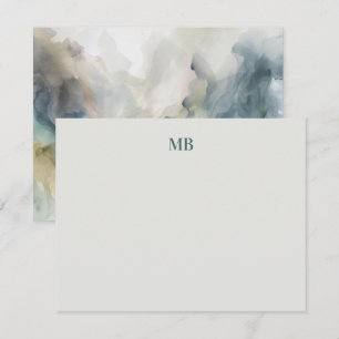 Monogram Blue Olive Green Abstract Ink Card