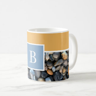 Monogram blue orange beach rock coffee mug