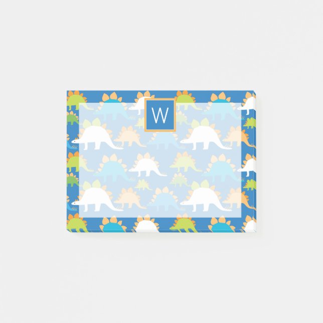 Monogram | Blue Orange Green Dinosaurs Post-it Notes (Front)