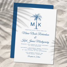 Monogram Blue Palm Tree Formal Beach Wedding