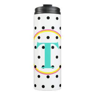 Monogram Blue Pink Black Dots Thermal Tumbler