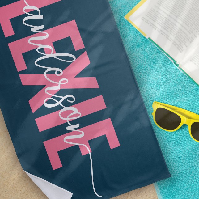 Monogram Blue Pink Personalised Beach Towel (Creator Uploaded)