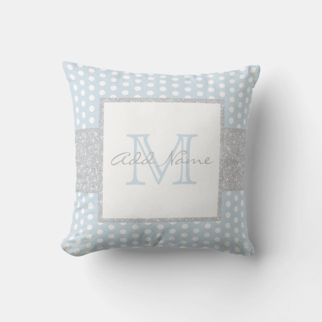 Monogram Blue Polka Dot Baby Boy Nursery Cushion (Front)
