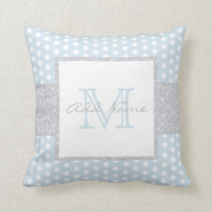 Monogram Blue Polka Dot Baby Boy Nursery Cushion
