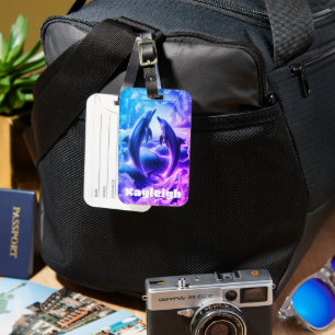 Monogram Blue & Purple Dolphins Ocean Luggage Tag