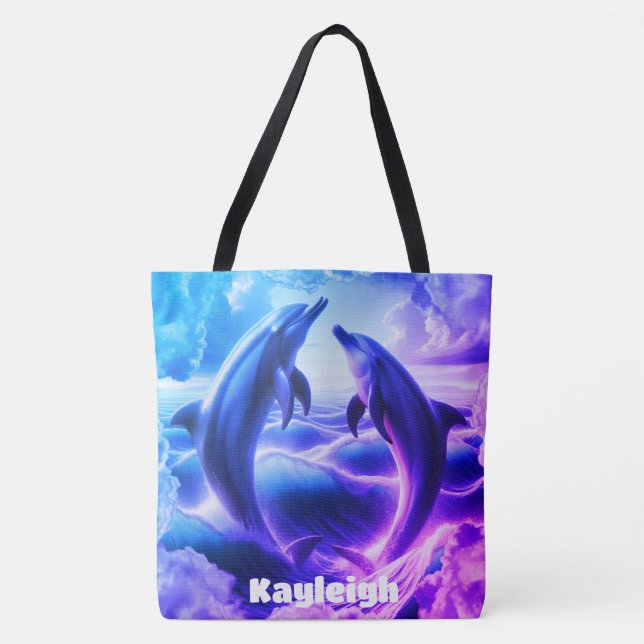 Monogram Blue & Purple Dolphins Ocean | Tote Bag (Front)