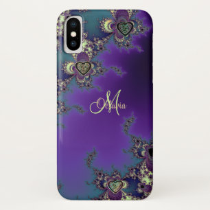 Monogram Blue Purple Fractal Celtic Heart Knot iPhone X Case