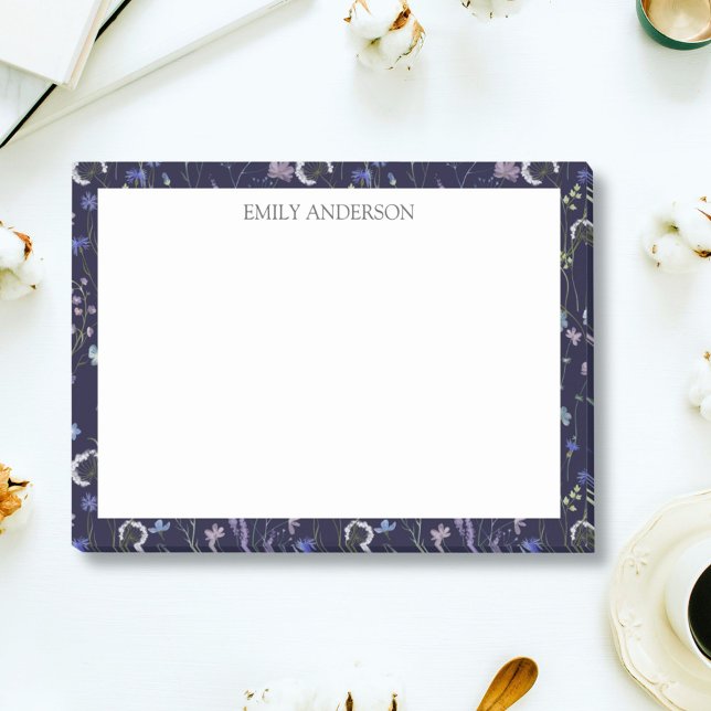 Monogram Blue Purple Pretty Wildflower Floral Post-it Notes (In situ)