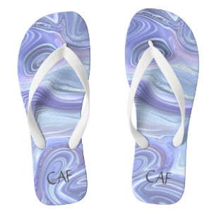 Monogram Blue Purple Silver Agate Marble Swirl  Thongs
