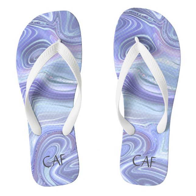 Monogram Blue Purple Silver Agate Marble Swirl  Thongs (Footbed)